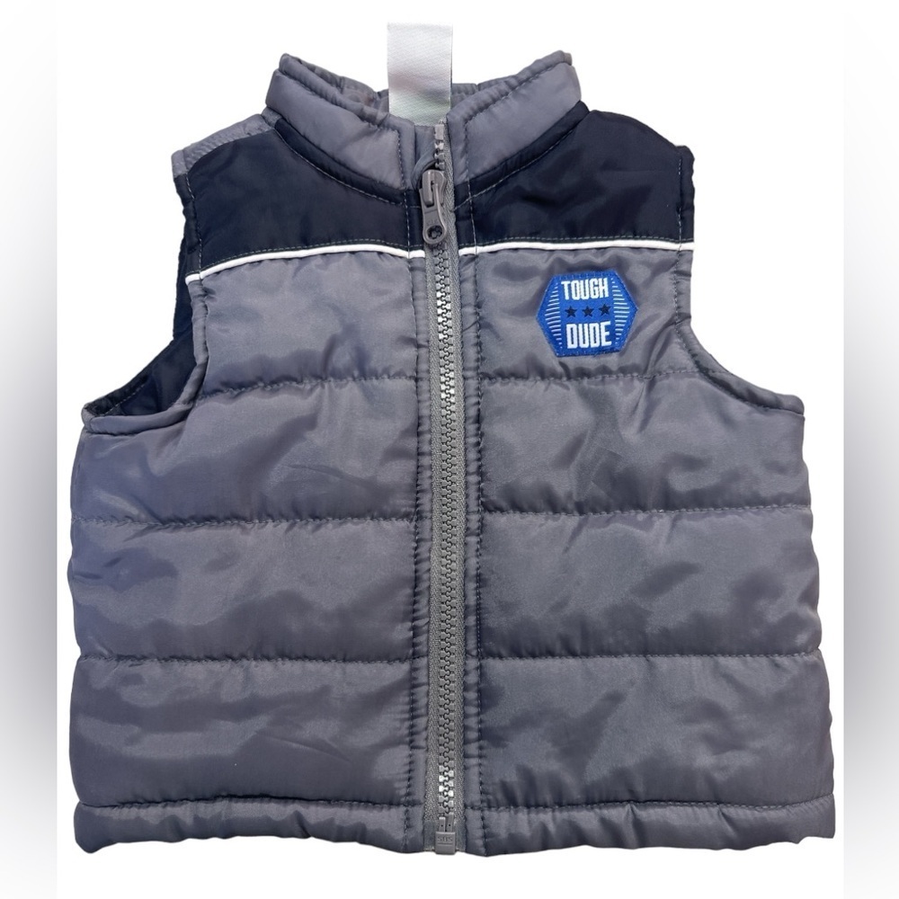 Healthtex Grey Puffer Vest Full Zipper Tough Dude Graphic 3-6 Months